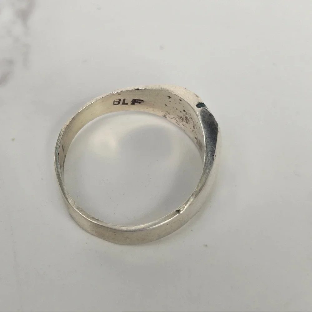 Sterling Silver Turquoise Inlay Starburst Ring And Domed Band Size 5.5 & 5